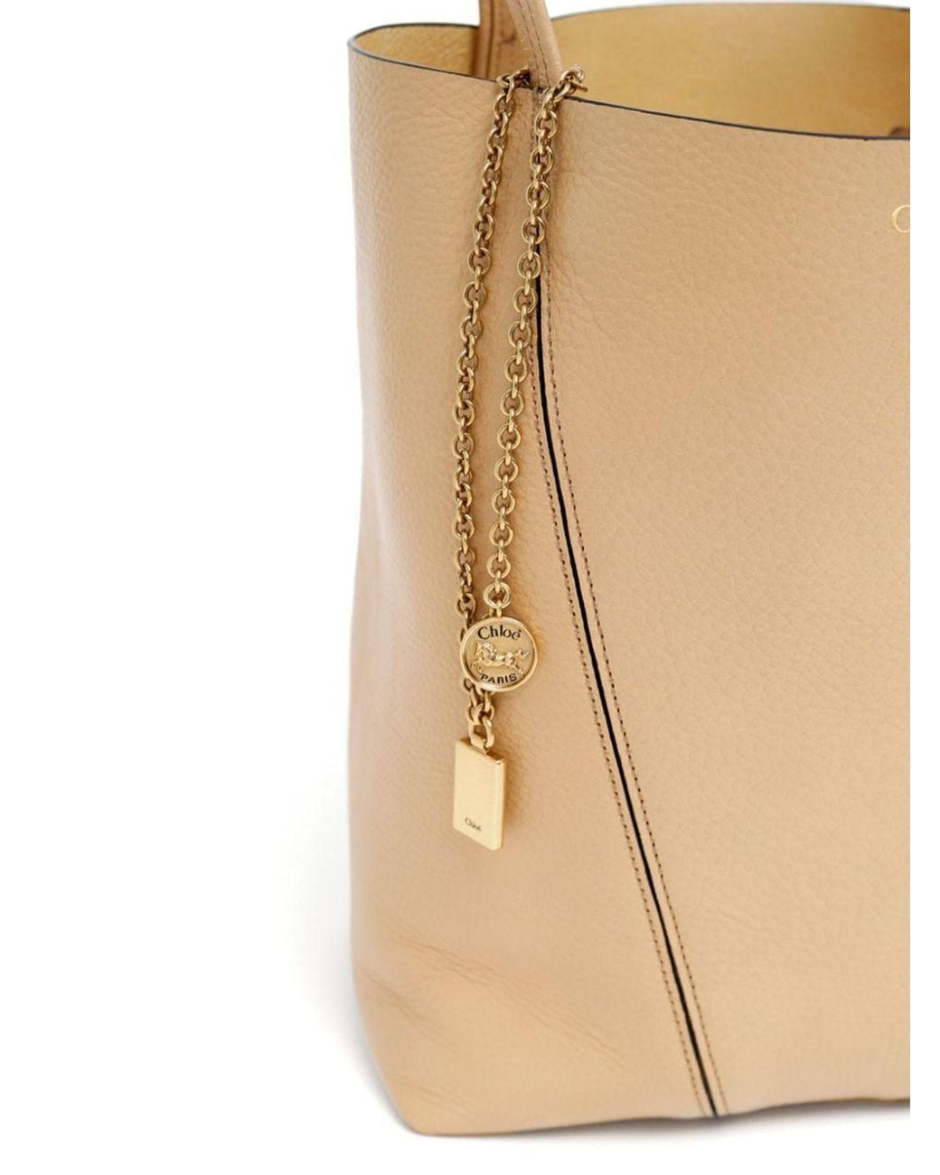 Chloé Natural Chloé Spin Charm Detailed Tote Bag