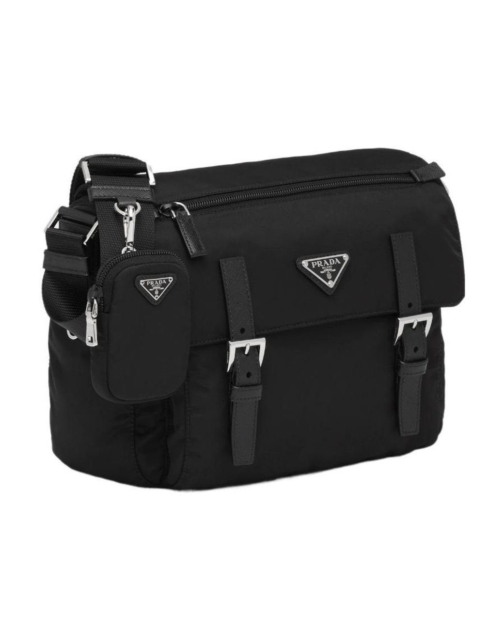 Prada Black Logo Patch Zip-Up Shoulder Bag