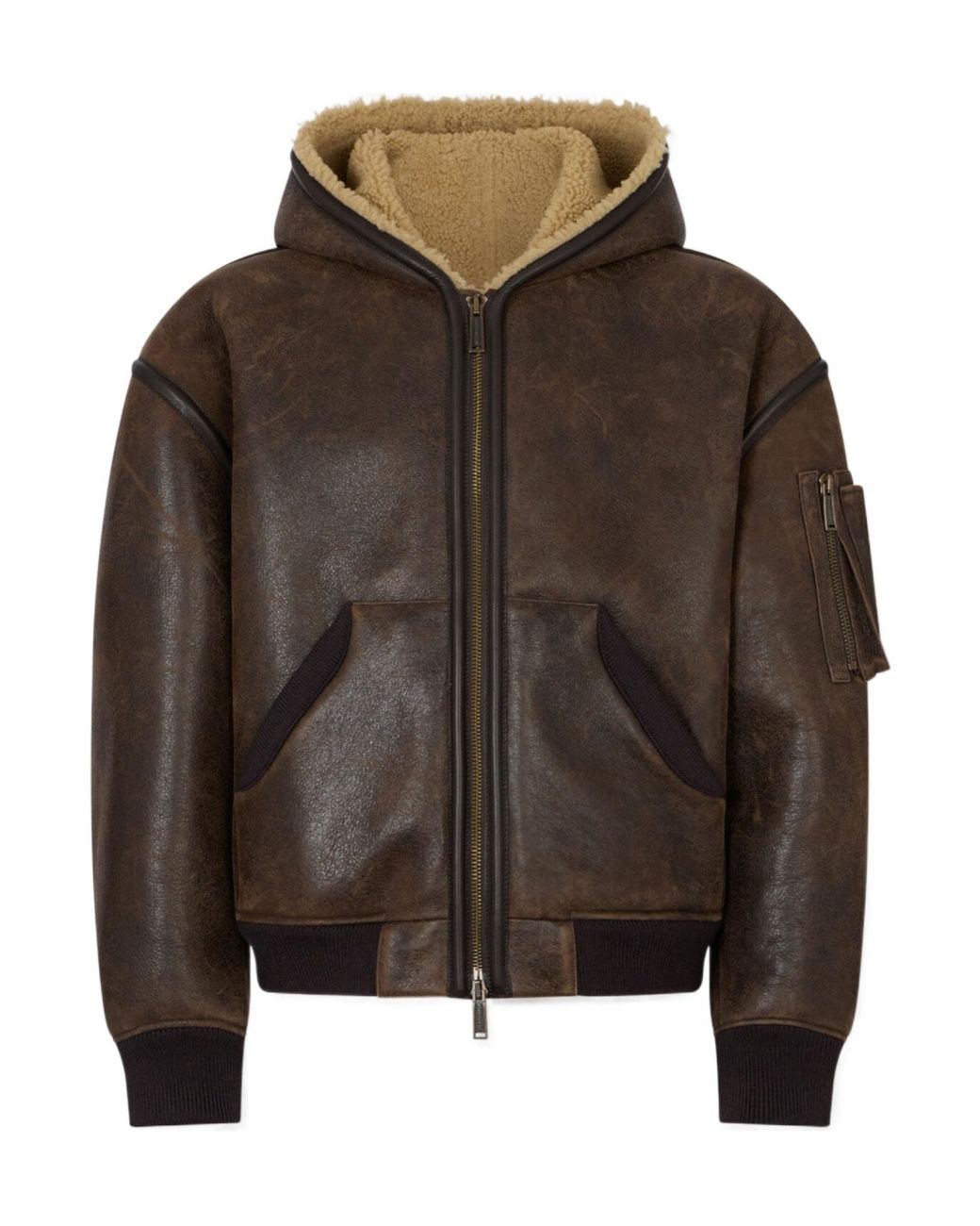 DSquared² Brown Shearling-Lined Hooded Jacket for men