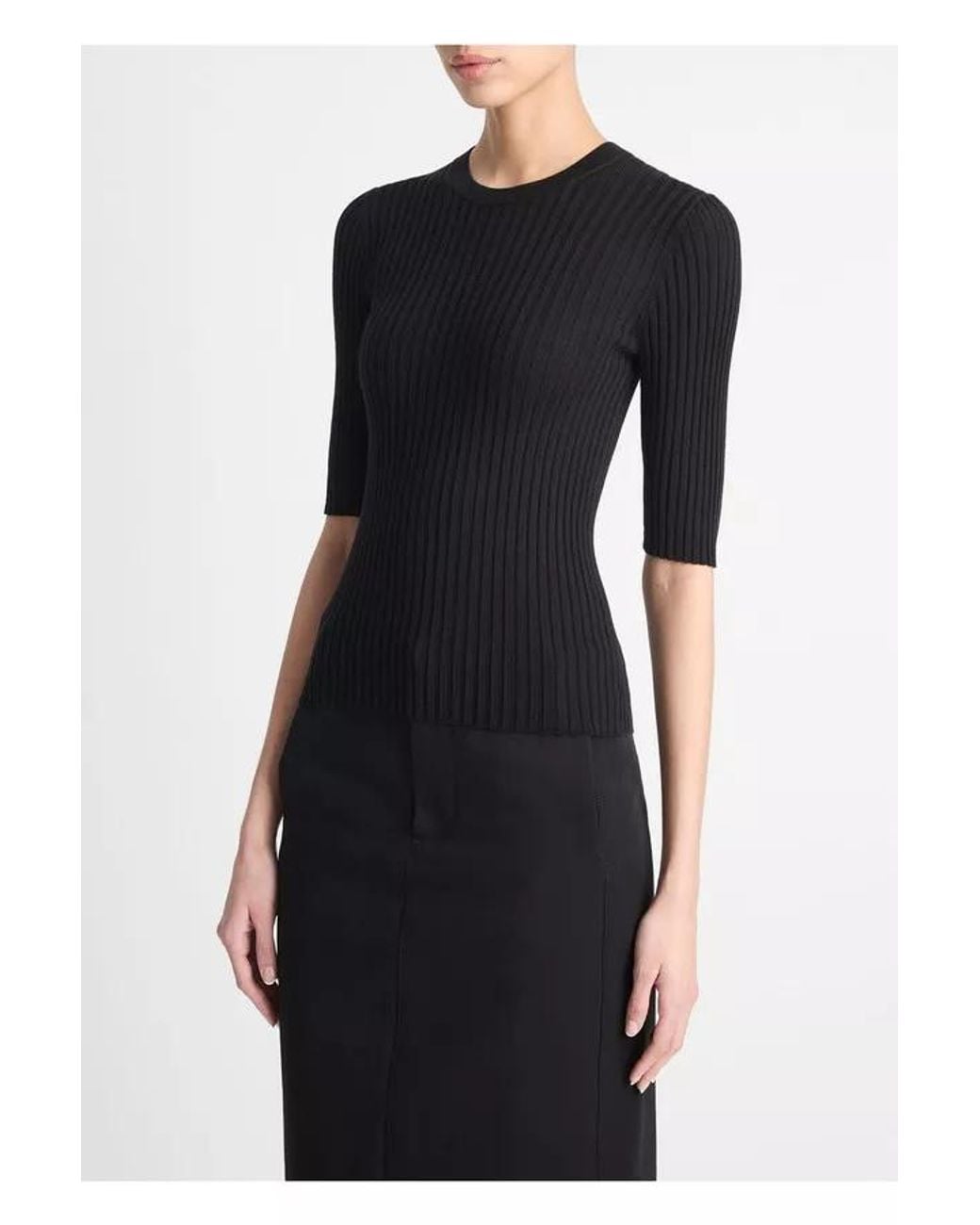 Vince Black Snap Elbow-Sleeve Top