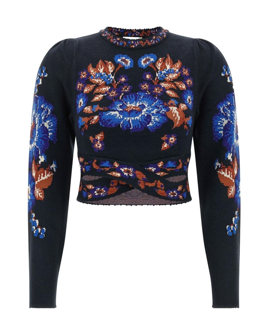 Farm Rio Blue Bow Garden Floral Cropped Top