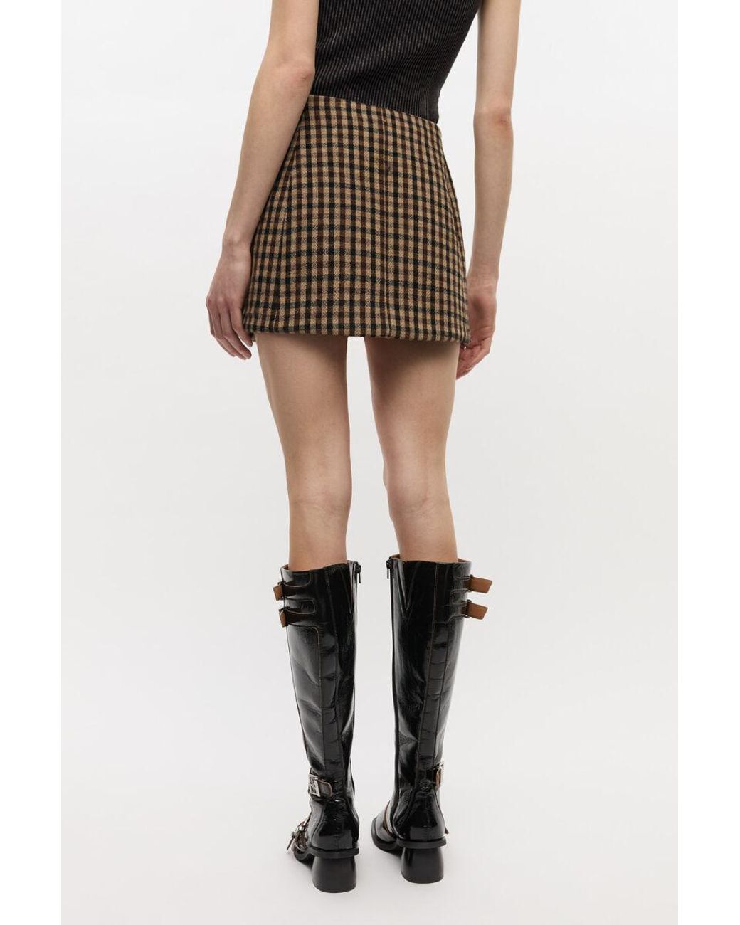 Ganni Brown Check Mini Skirt