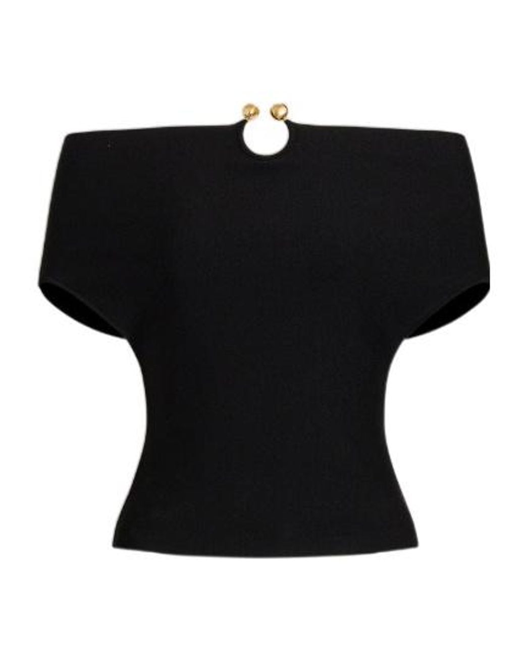 Alberta Ferretti Black Stretch Knit Top With Jewel Brooch
