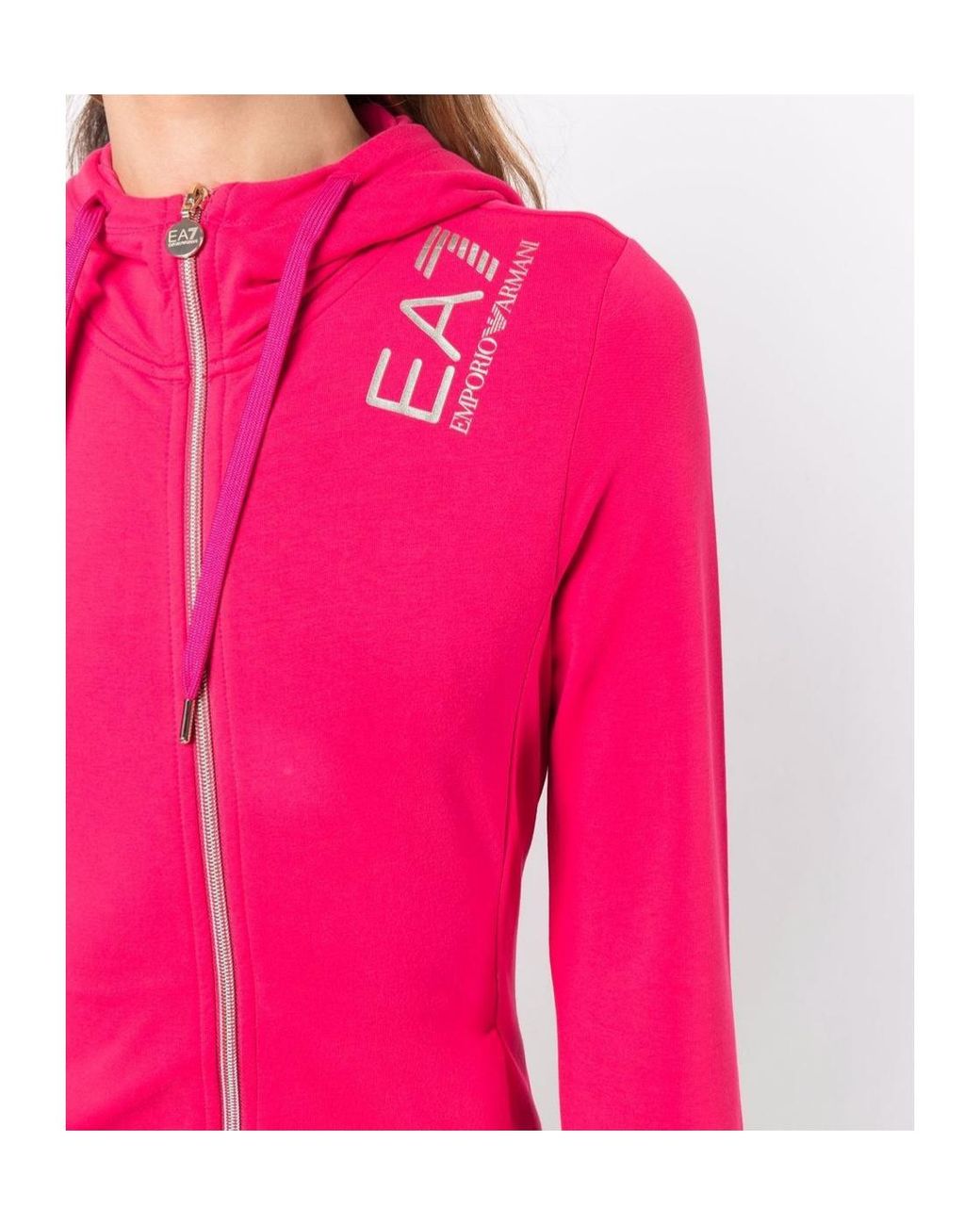 EA7 Pink Logo-Print Zipped Hoodie