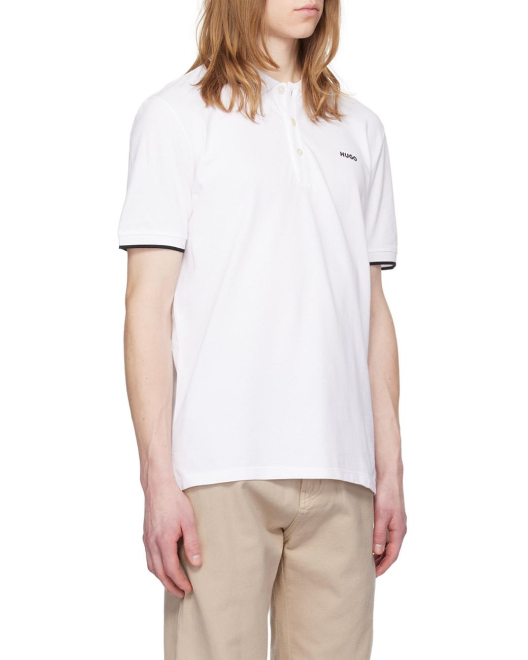 Boss White Hugo Slim-Fit Short-Sleeved Polo Shirt for men