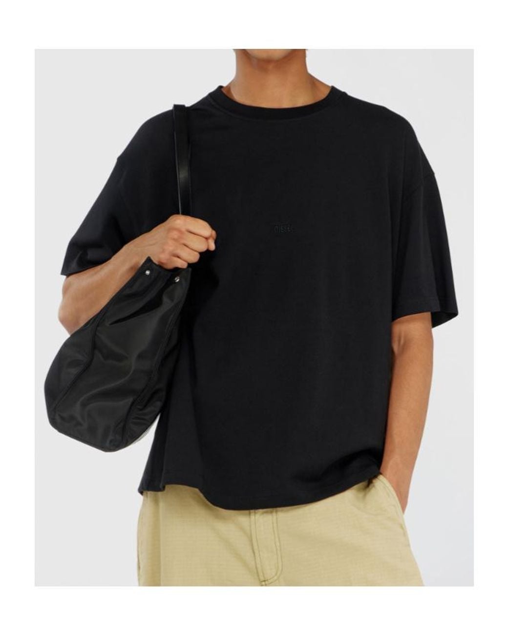 DIESEL Black Cotton-Interlock T-Shirt With Logo Embroidery for men