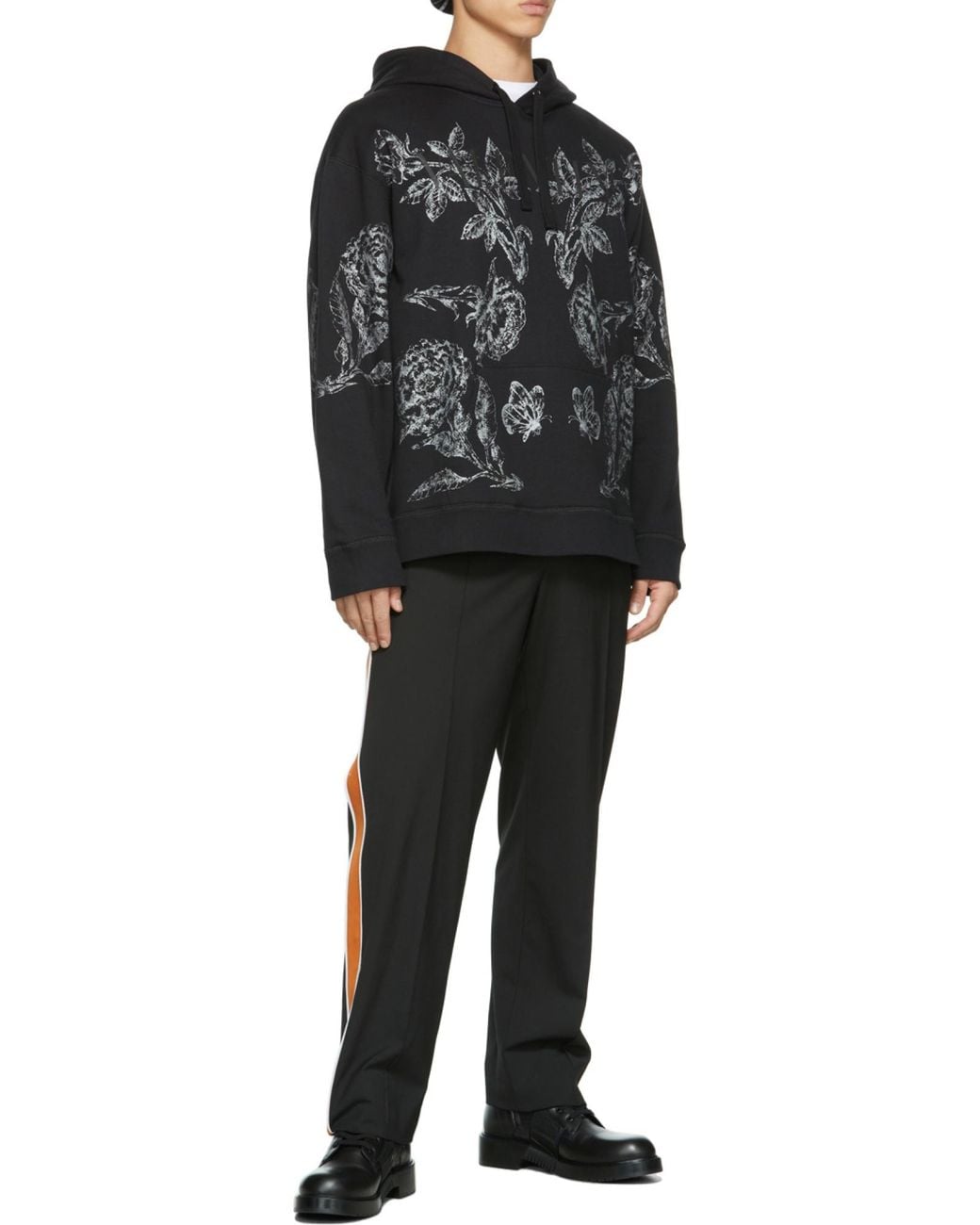 Valentino Black Floral Print Hoodie for men