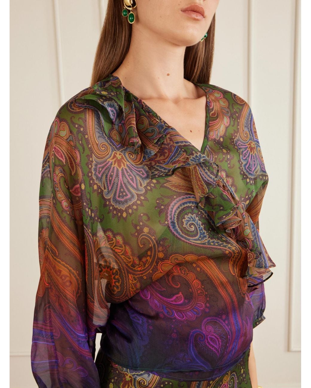 Etro Brown Paisley-Printed Silk Blouse