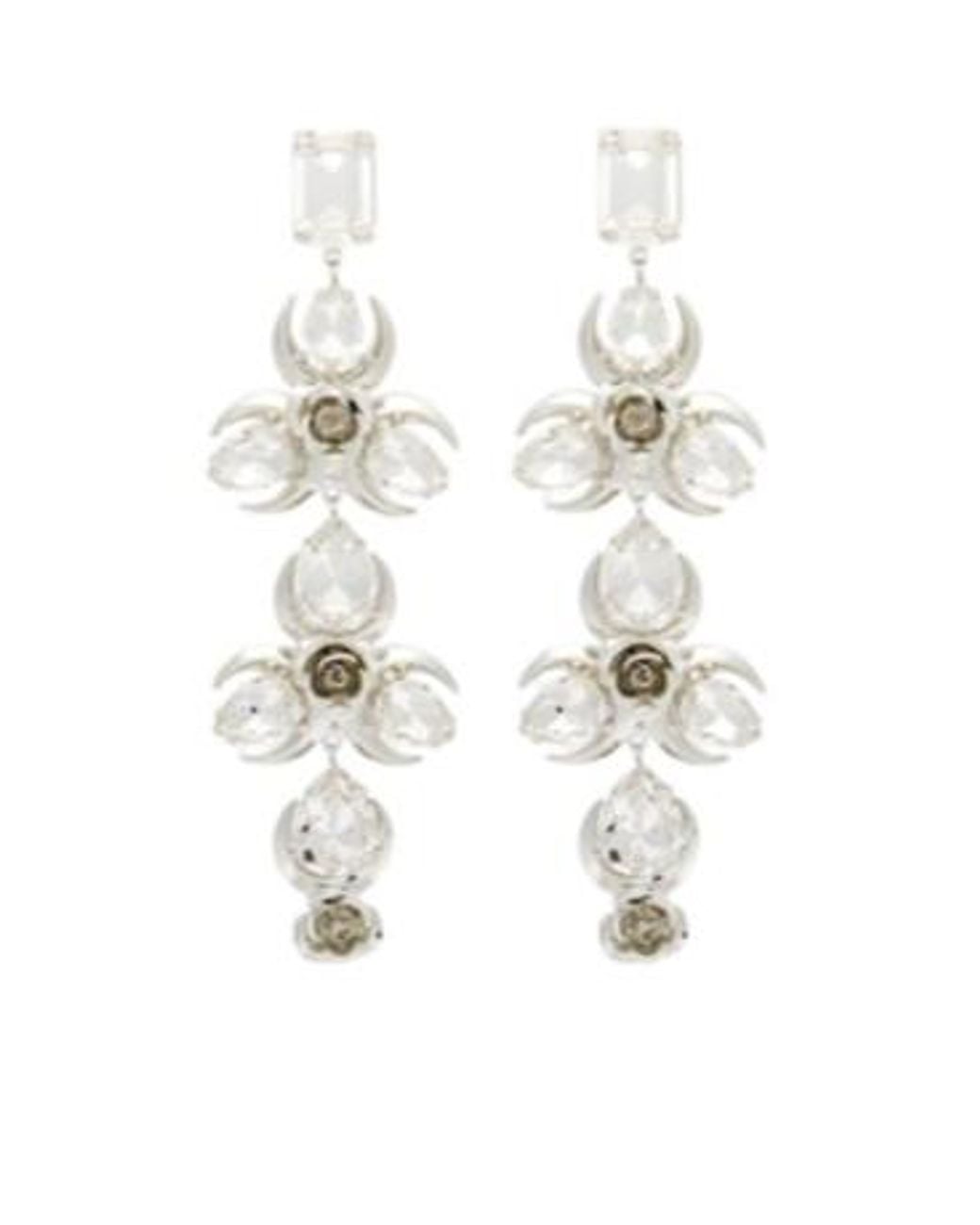 Magda Butrym White Crystal-Embellished Floral Drop Earrings
