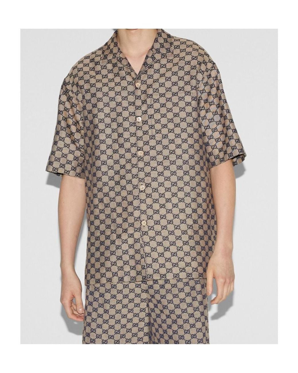 Gucci Gray Gg Linen Blend Canvas Shirt for men