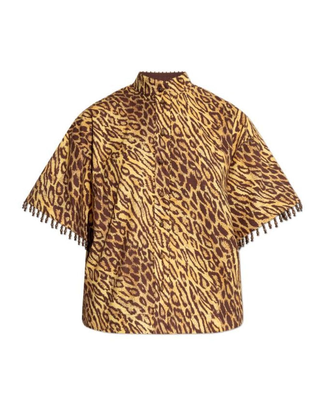 Zimmermann Natural Coco Leopard Printed Beaded Fringe Shirt