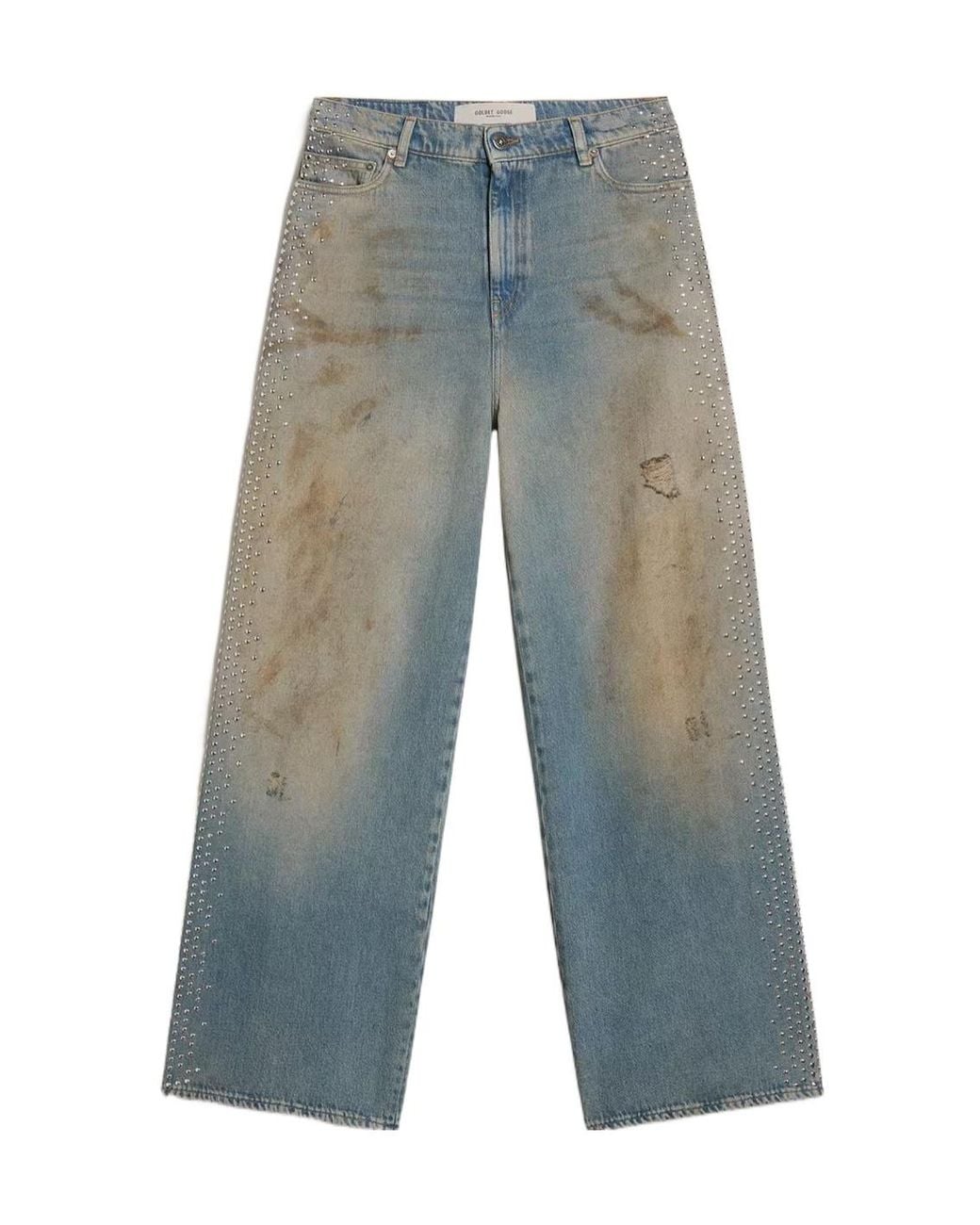 Golden Goose Deluxe Brand Blue Wide-Leg Distressed Embellished Jeans