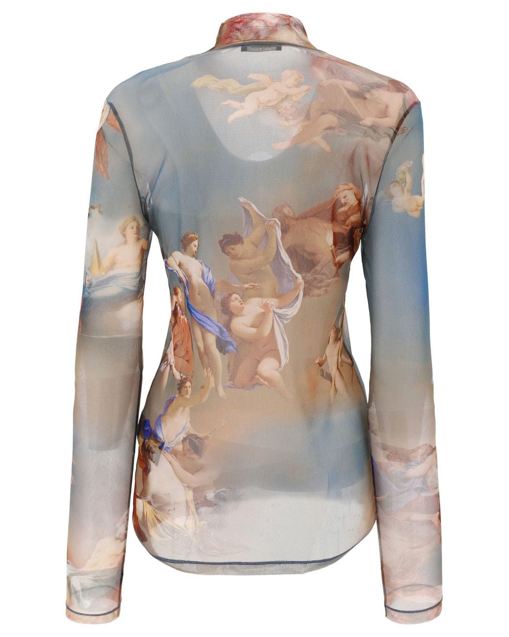 Balmain White Sky Printed Long-Sleeved Tulle Top