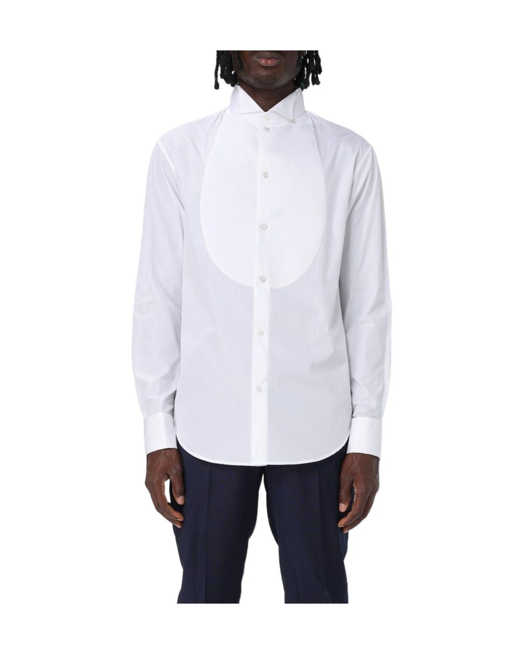 Emporio Armani White Curved Hem Tuxedo Shirt for men