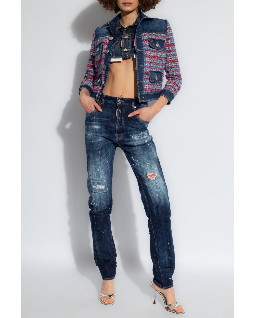 DSquared² Cool Girl Distressed Mid Rise Jeans in Blue | Lyst