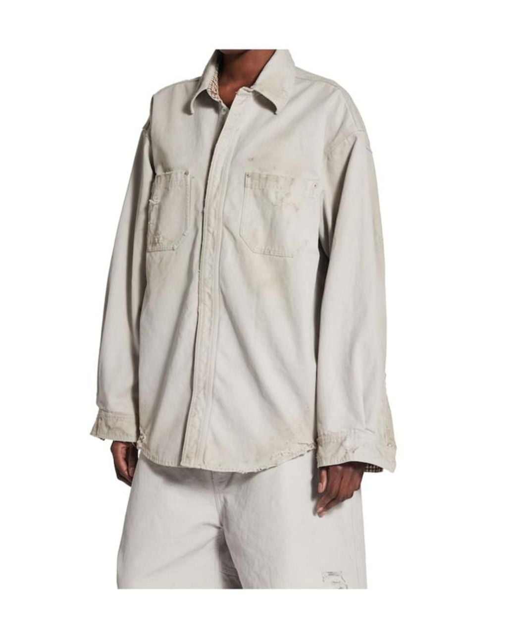 Balenciaga Gray Balenciag Collared Long-Sleeve Workwear Overshirt for men