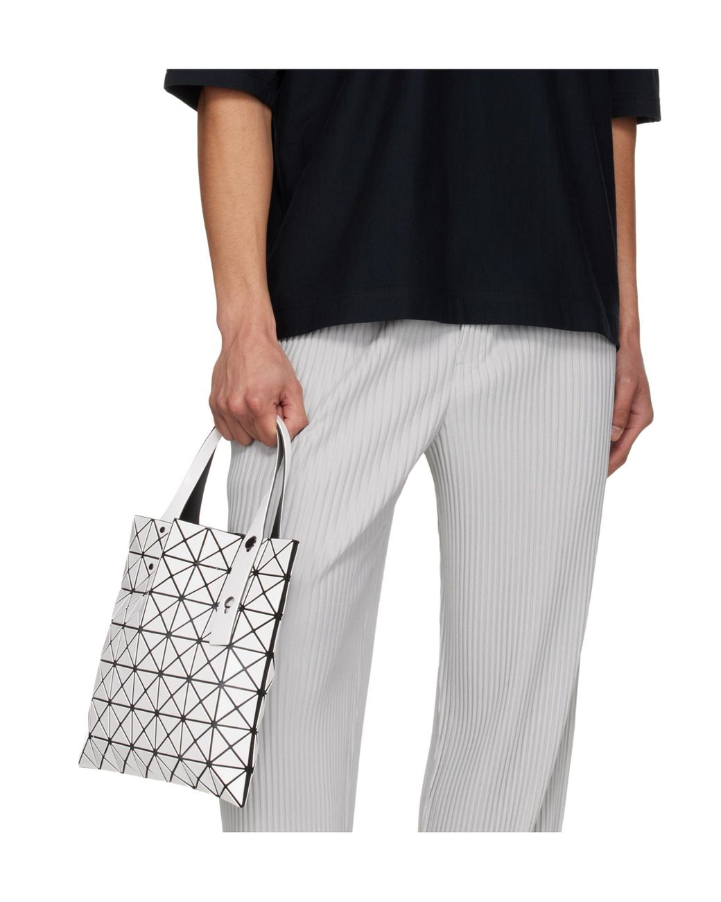 Issey Miyake White Geometric Patterned Shoulder Bag for men
