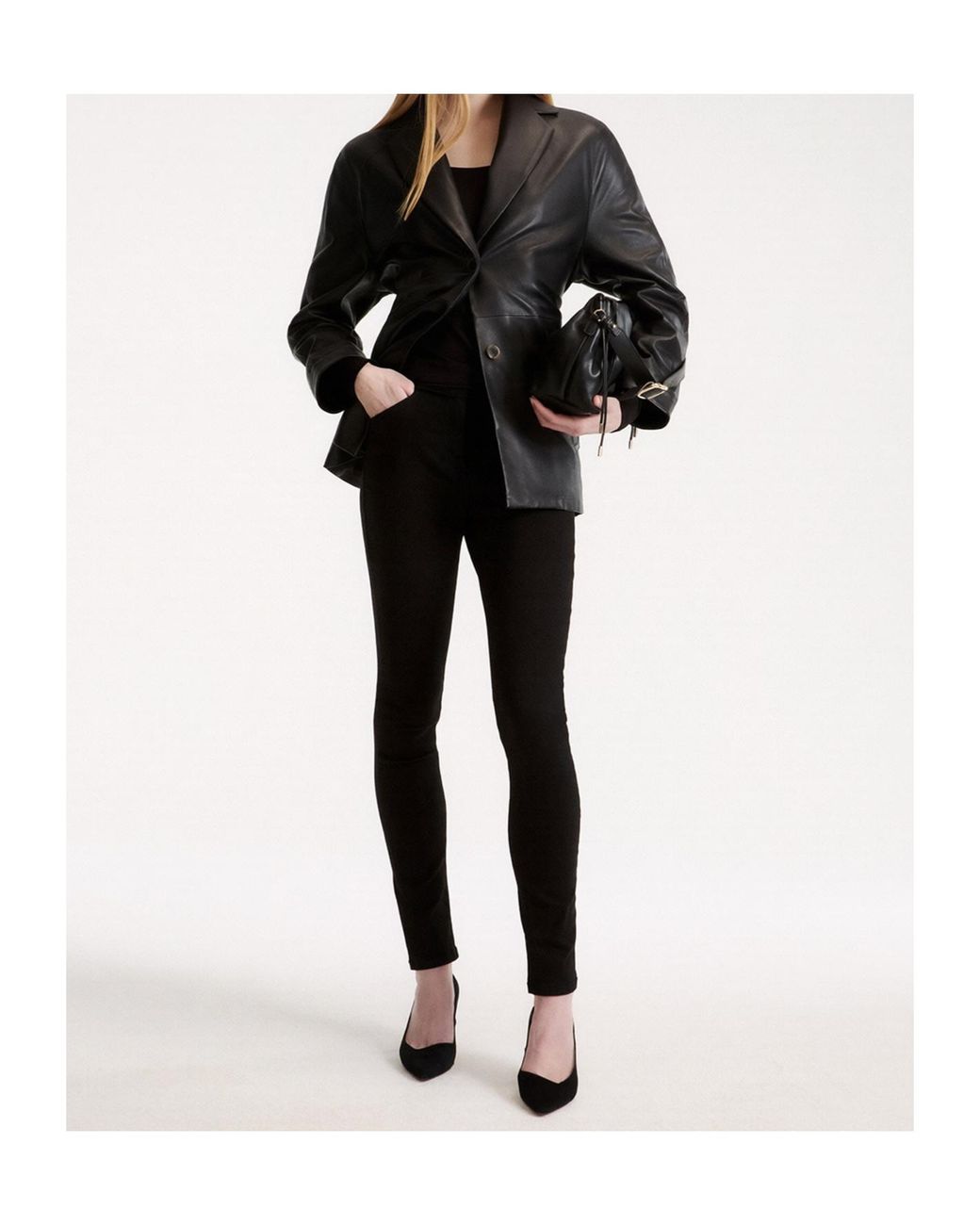 Marella Black Button-Front Leather Jacket