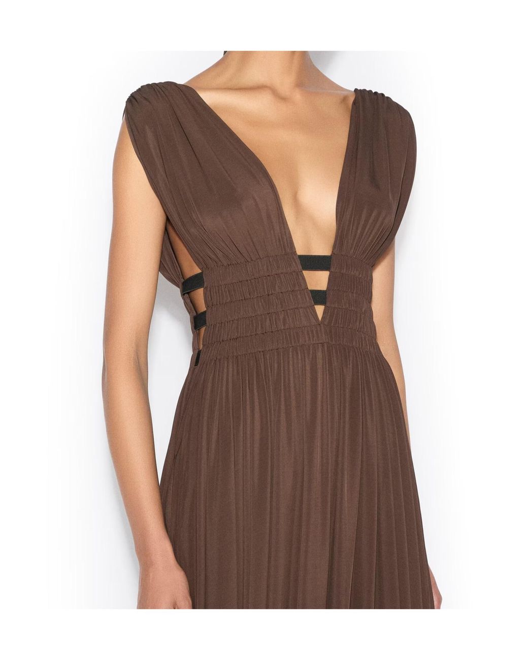 Alaïa Brown Alaïa Deesse V-Neck Dress