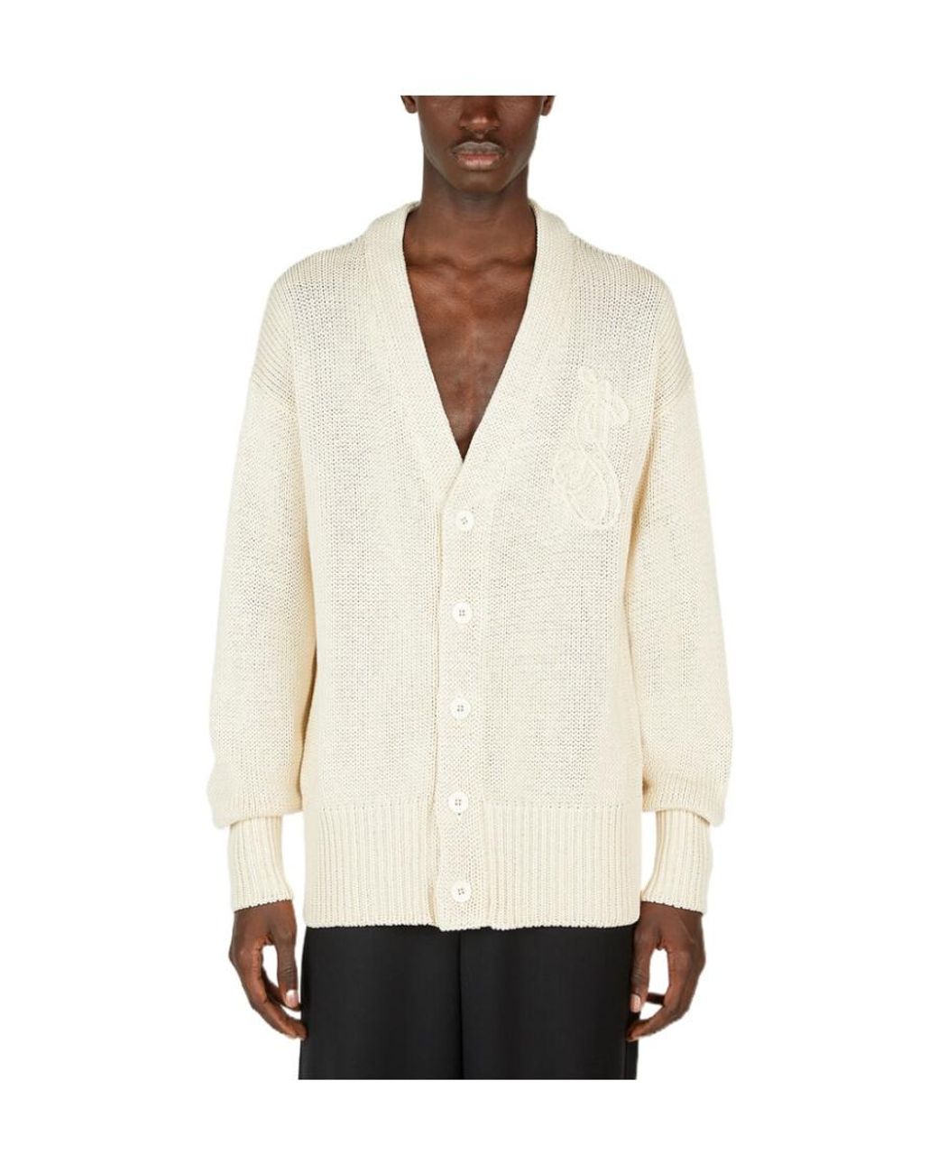 Jil Sander Natural Logo Intarsia Knitted Cardigan for men