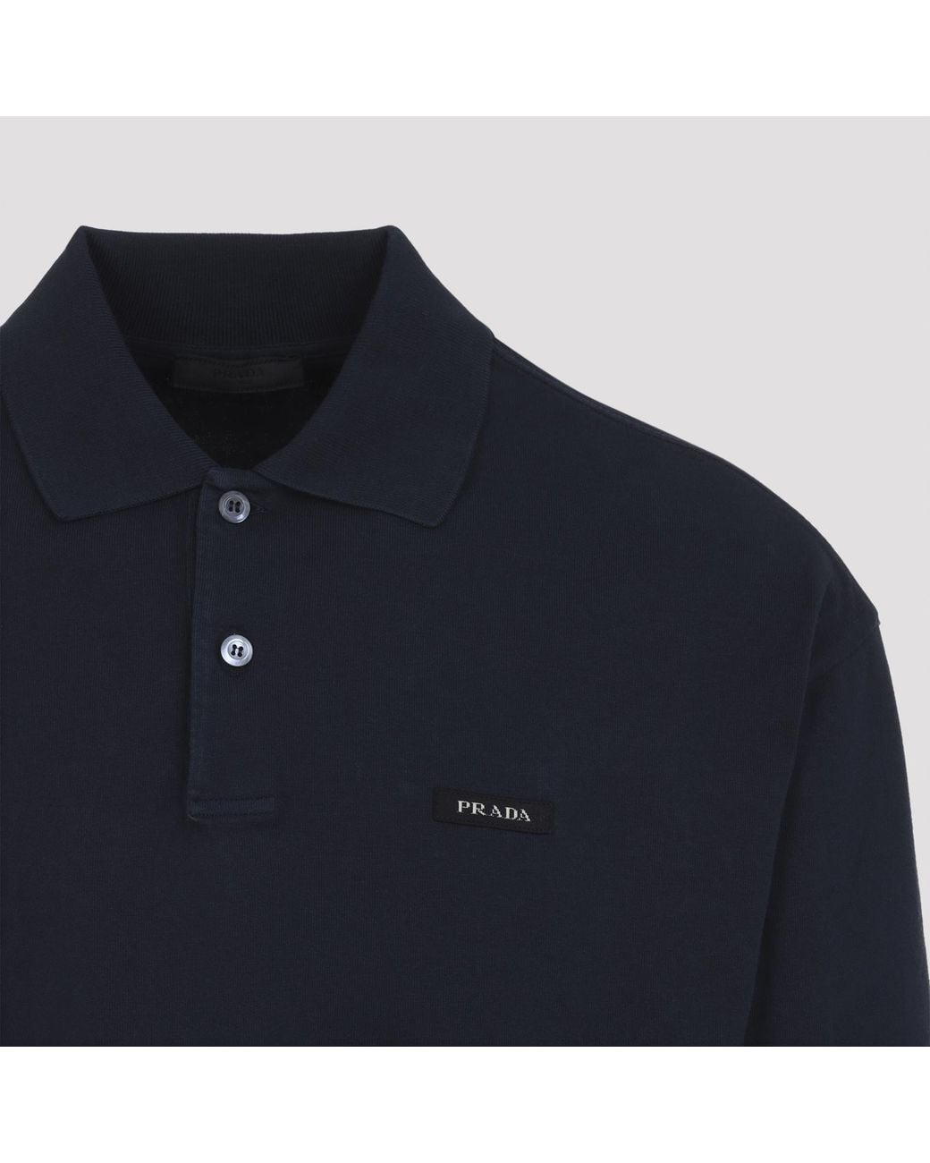 Prada Blue Logo Patch Long-Sleeve Polo Shirt for men