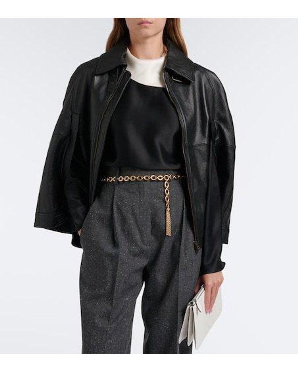 7 For All Mankind Black Leather Cape