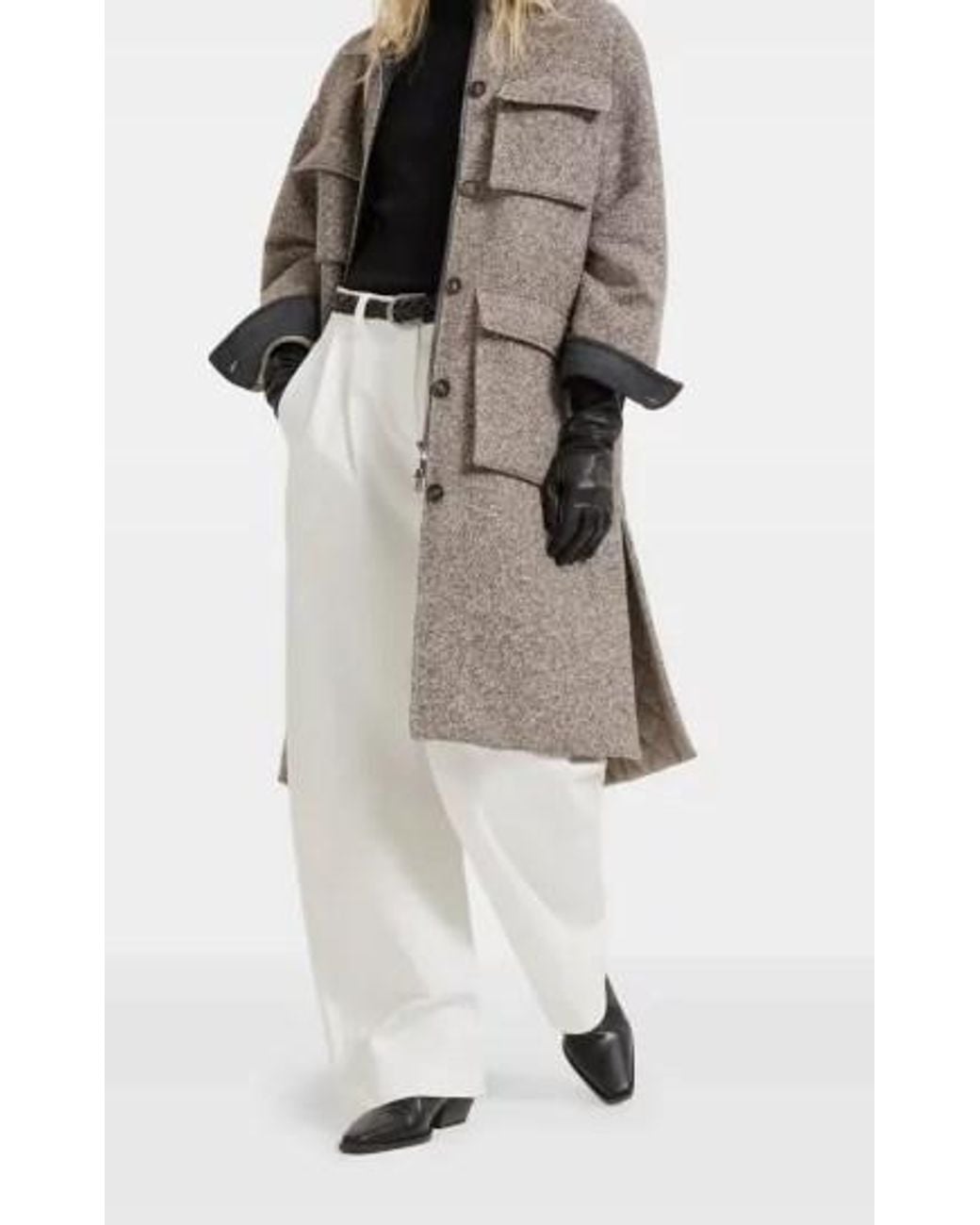 Brunello Cucinelli Gray Mélange Diagonal Monili Embellished Coat