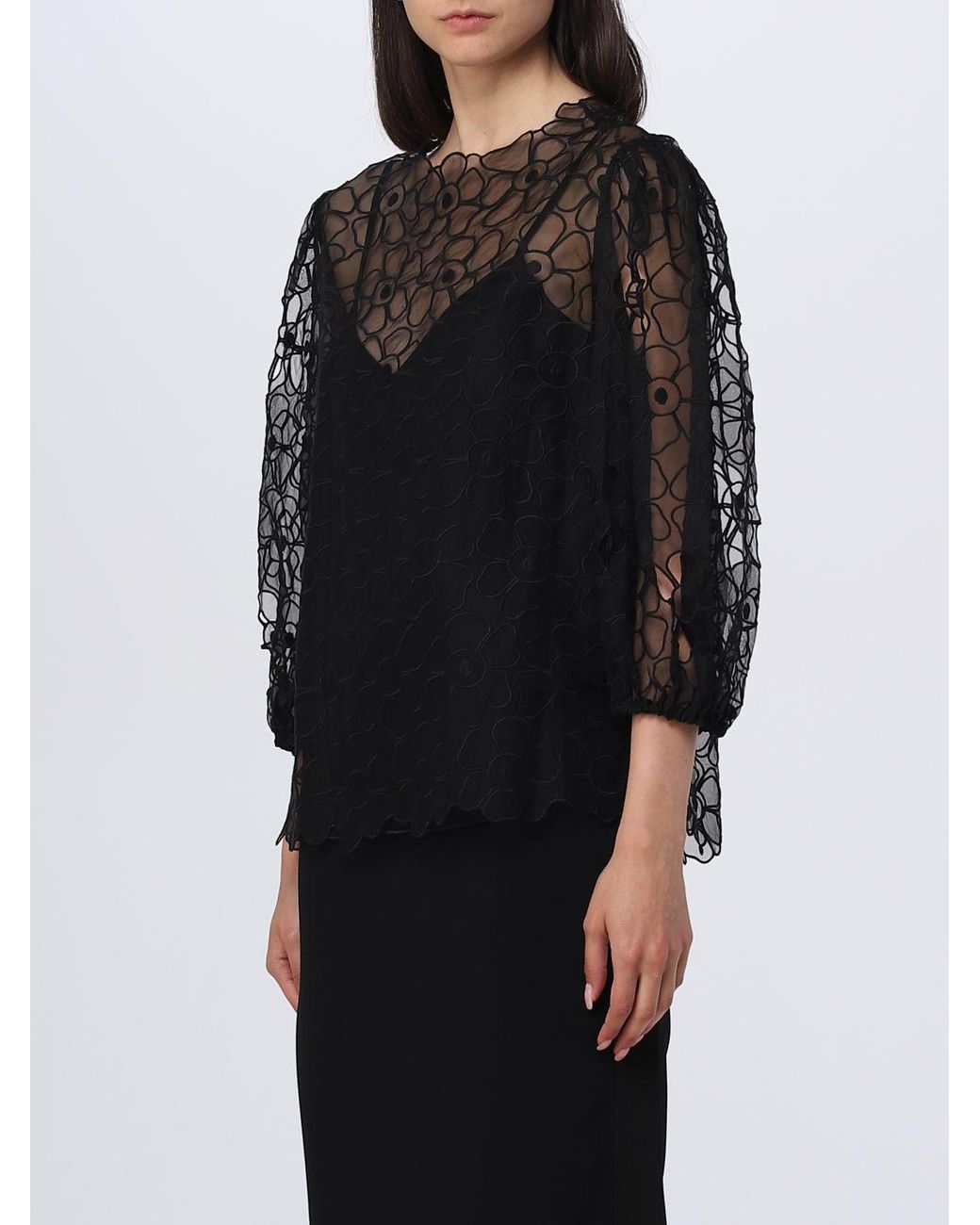 RED Valentino Black Floral Embroidered Blouse