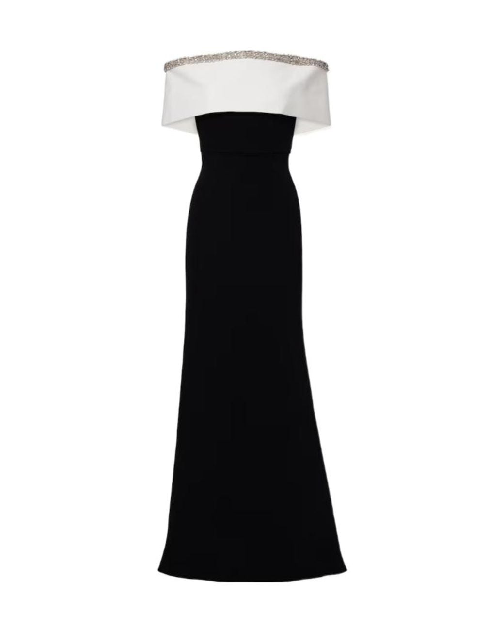 Roland Mouret Black Embellished Off-Shoulder Crêpe Satin Gown