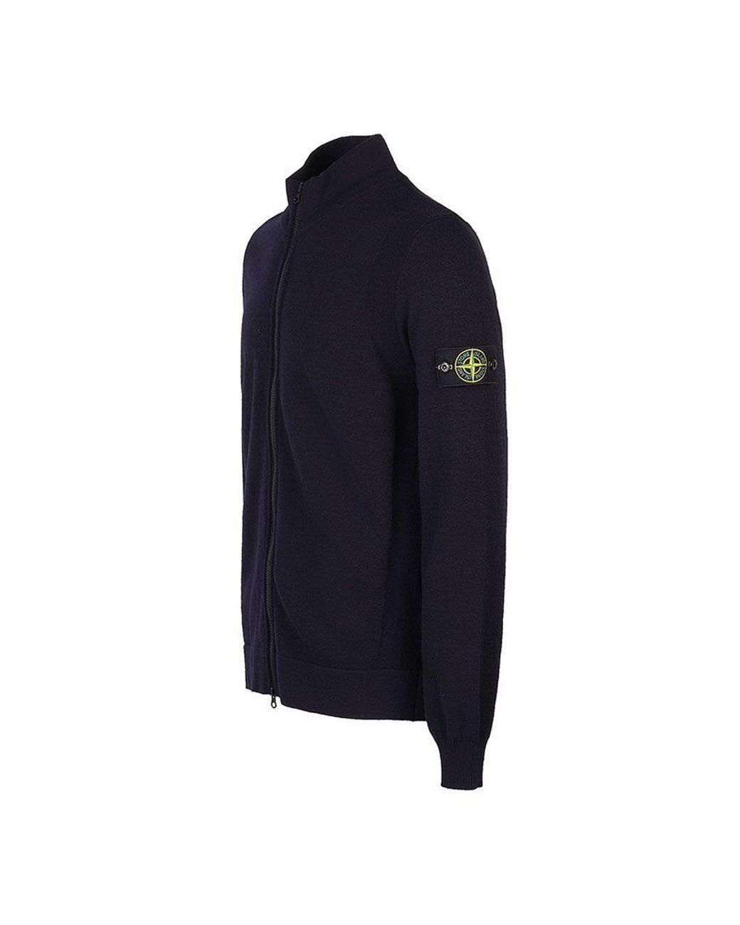 Stone Island Blue Logo Patch Zip-Up Cardigan for men