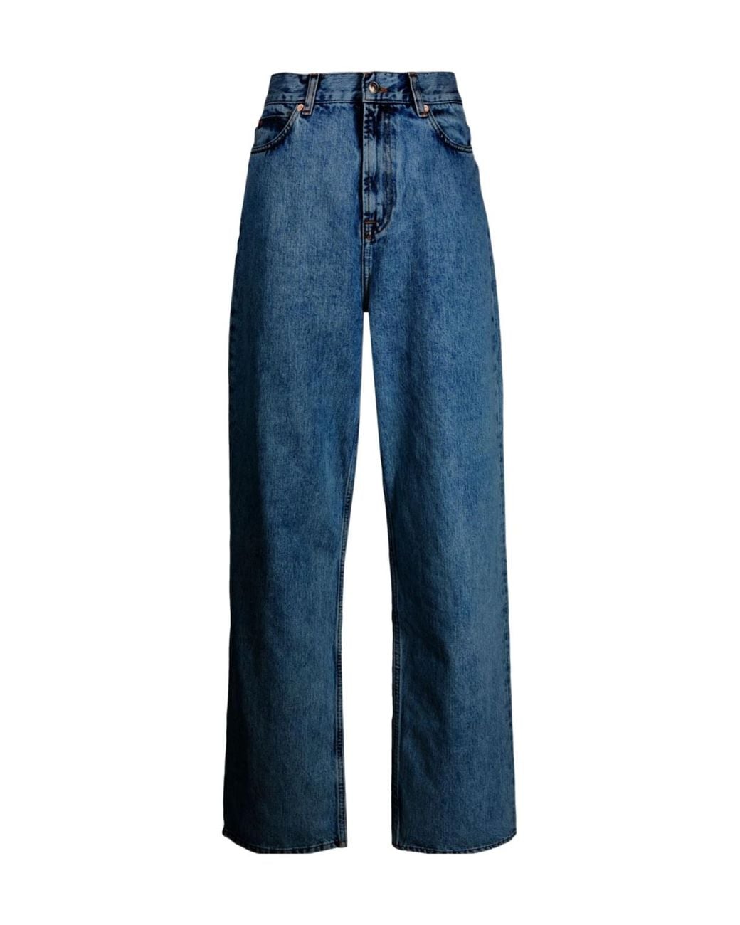 Wardrobe NYC Blue Contrast-Stitch Logo-Patch Jeans