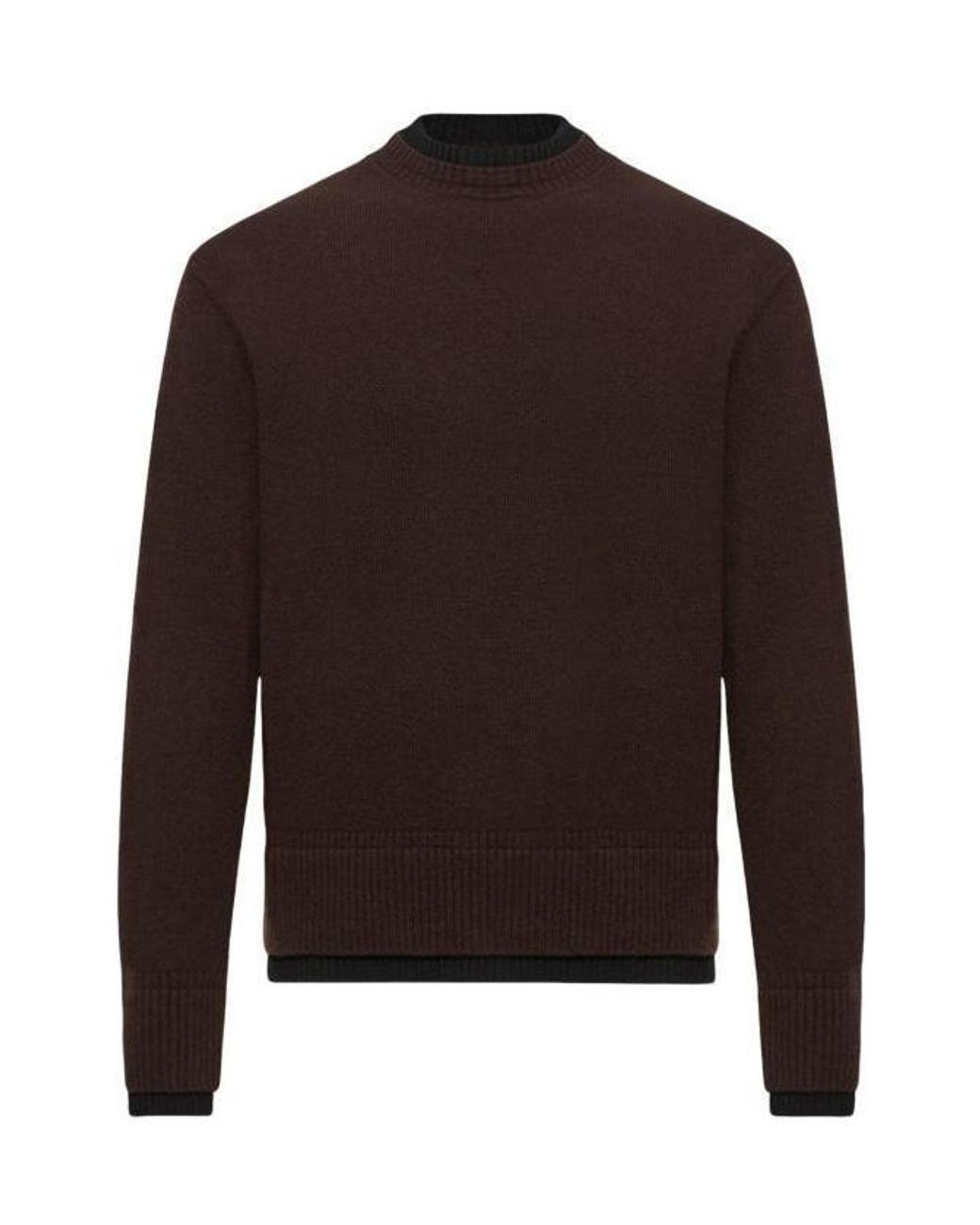 Moncler Brown Leather Logo Wool Cashmere Blend Sweater for men
