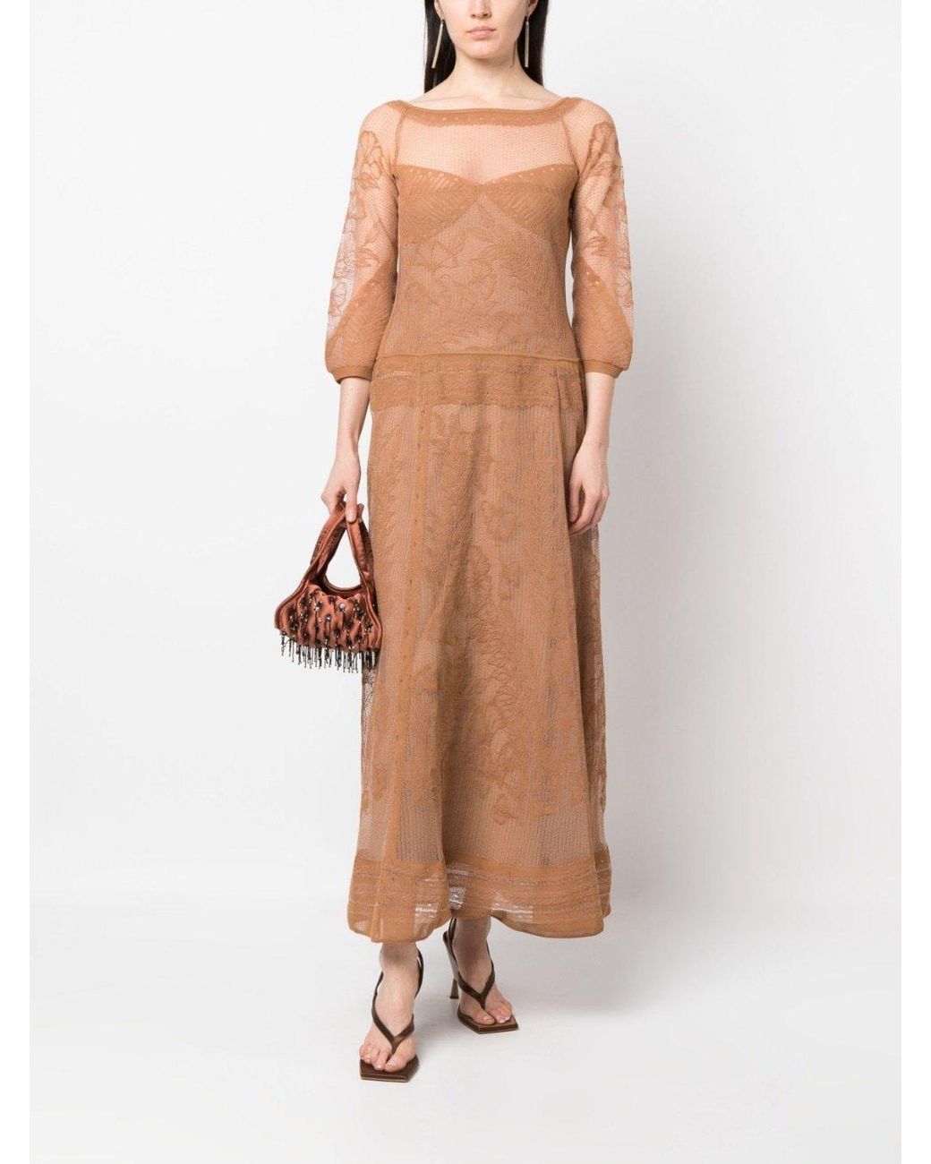 Alberta Ferretti Natural Floral Maxi Dress