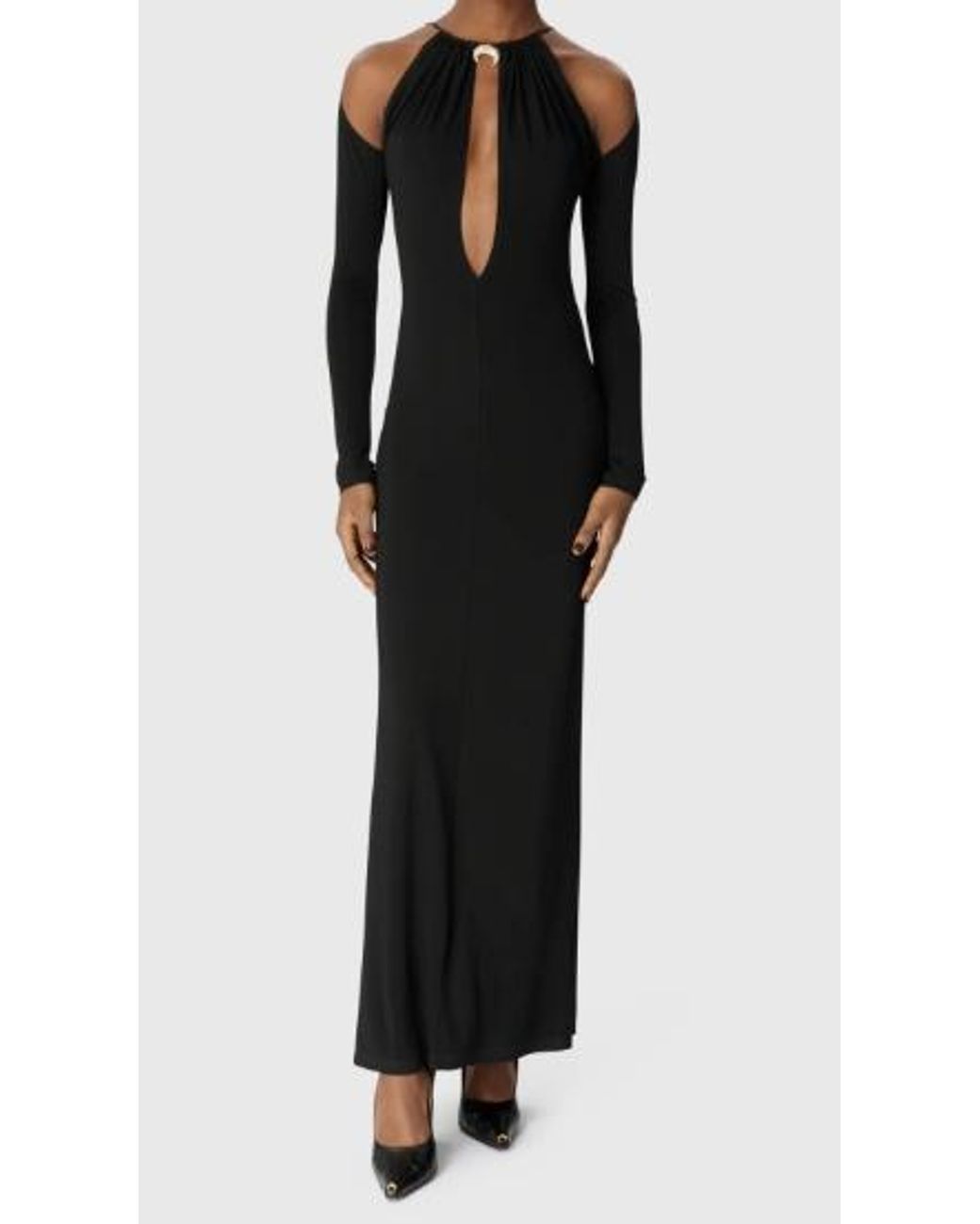 MARINE SERRE Black Draped Jersey Ls Long Dress