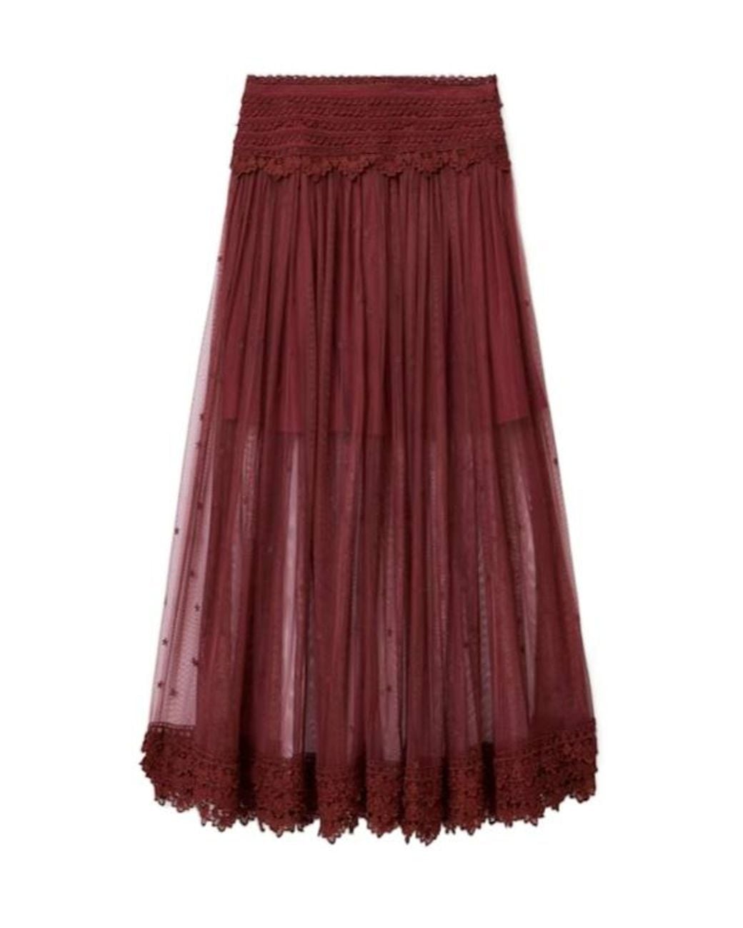 AllSaints Red Trixie Lace Trim Midi Skirt