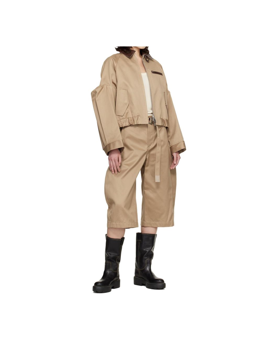 Sacai Natural Belted Wide-Leg Pants