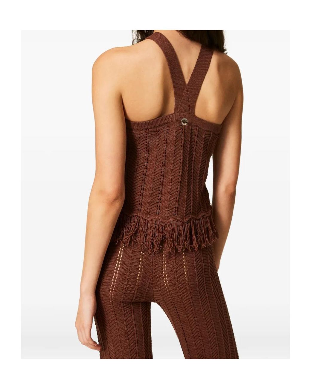 Twinset Brown Fringed Knitted Top