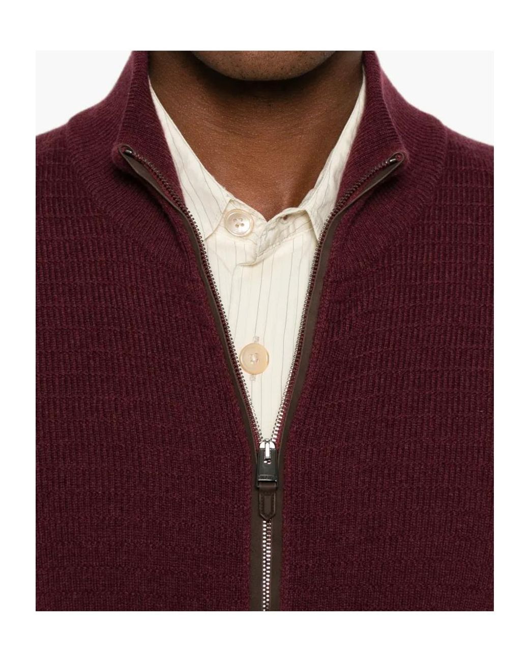 Canali Purple Zip-Up Ribbed-Knit Sweater for men