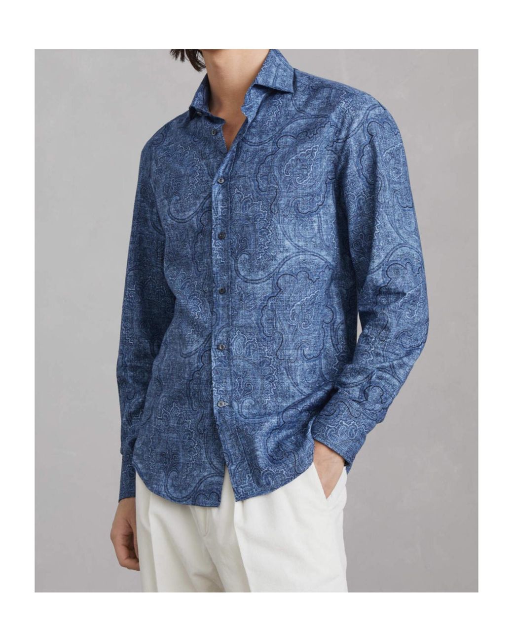 Brunello Cucinelli Blue Patterned Jacquard Buttoned Shirt for men
