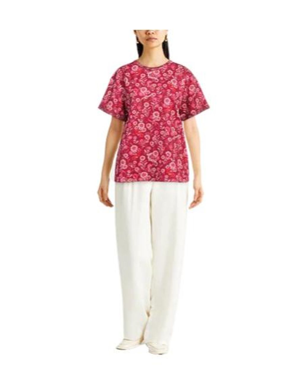 Max Mara Red Round Neck Printed T-Shirt