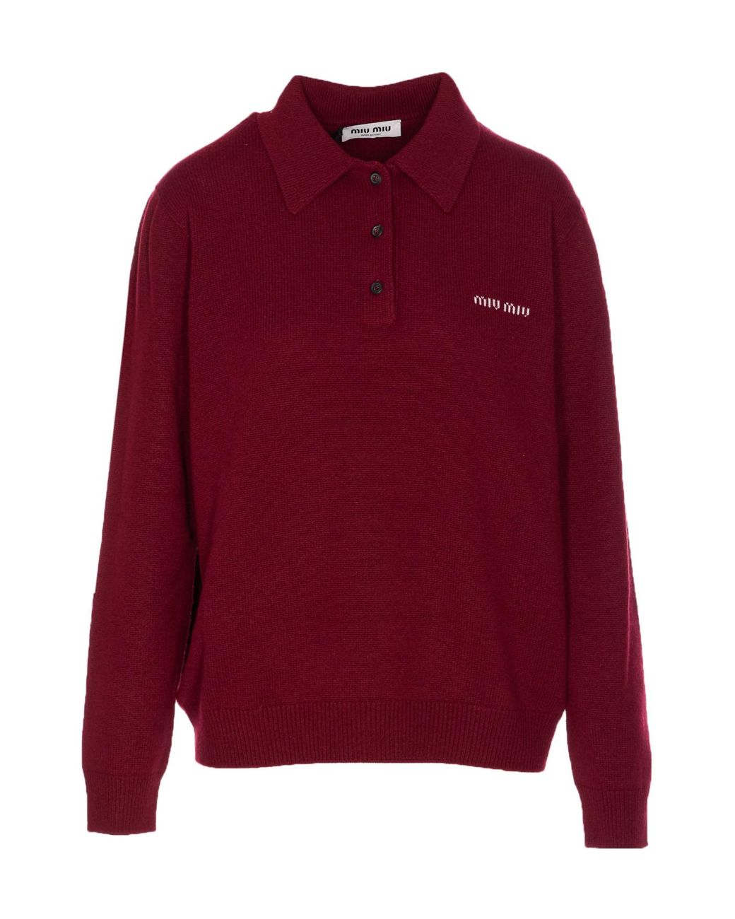 Miu Miu Red Long-Sleeved Knitted Polo Shirt