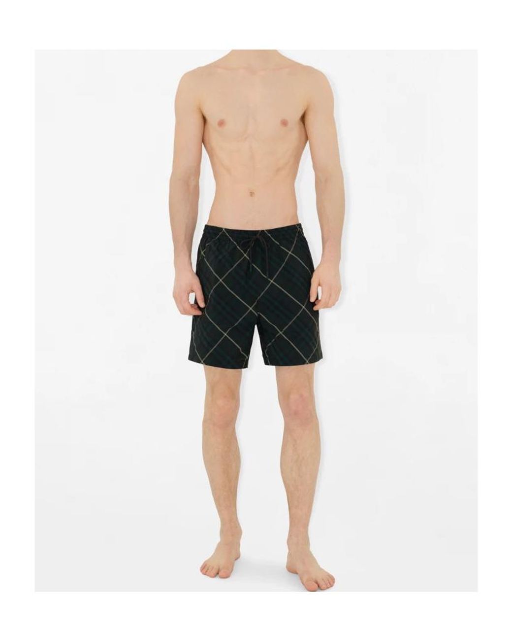 Burberry Green Check-Print Drawstring Swim Shorts for men