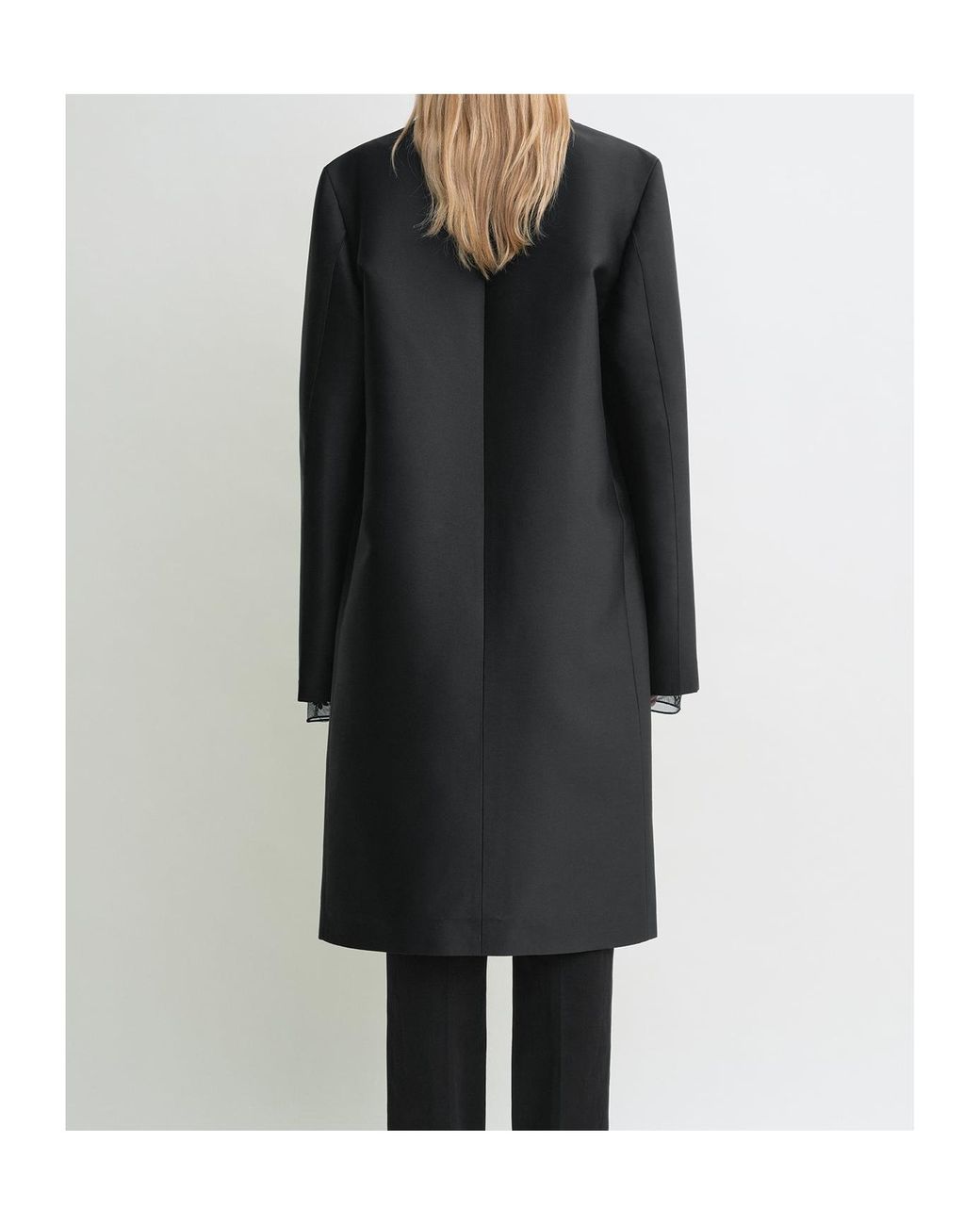 Totême Black Collarless Silk Coat