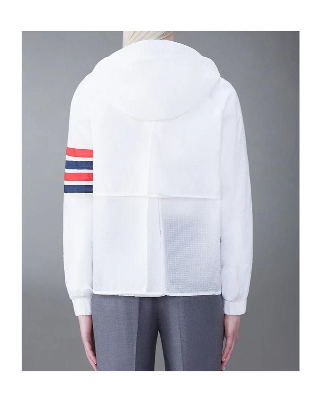 Thom Browne White 4-Bar Stripe Detailed Hooded Jacket