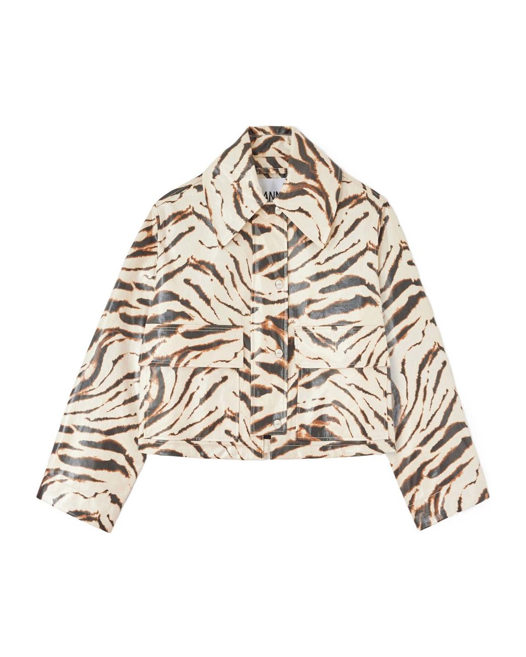 Ganni Natural Boxy Zebra-Print Jacket