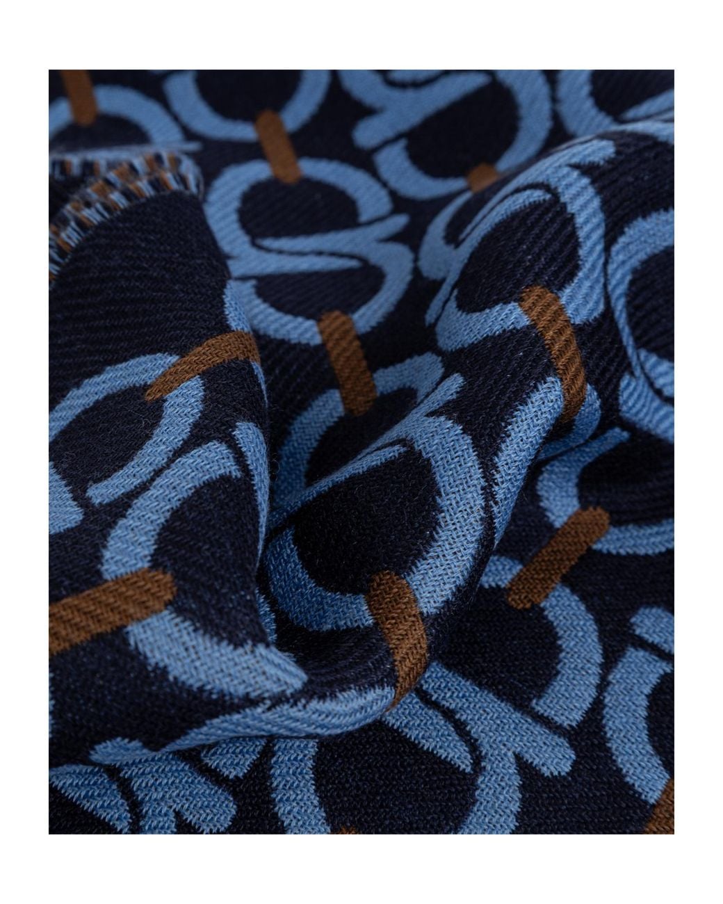 Ferragamo Blue Ferragamo Gancini Pattern Fringed Scarf for men