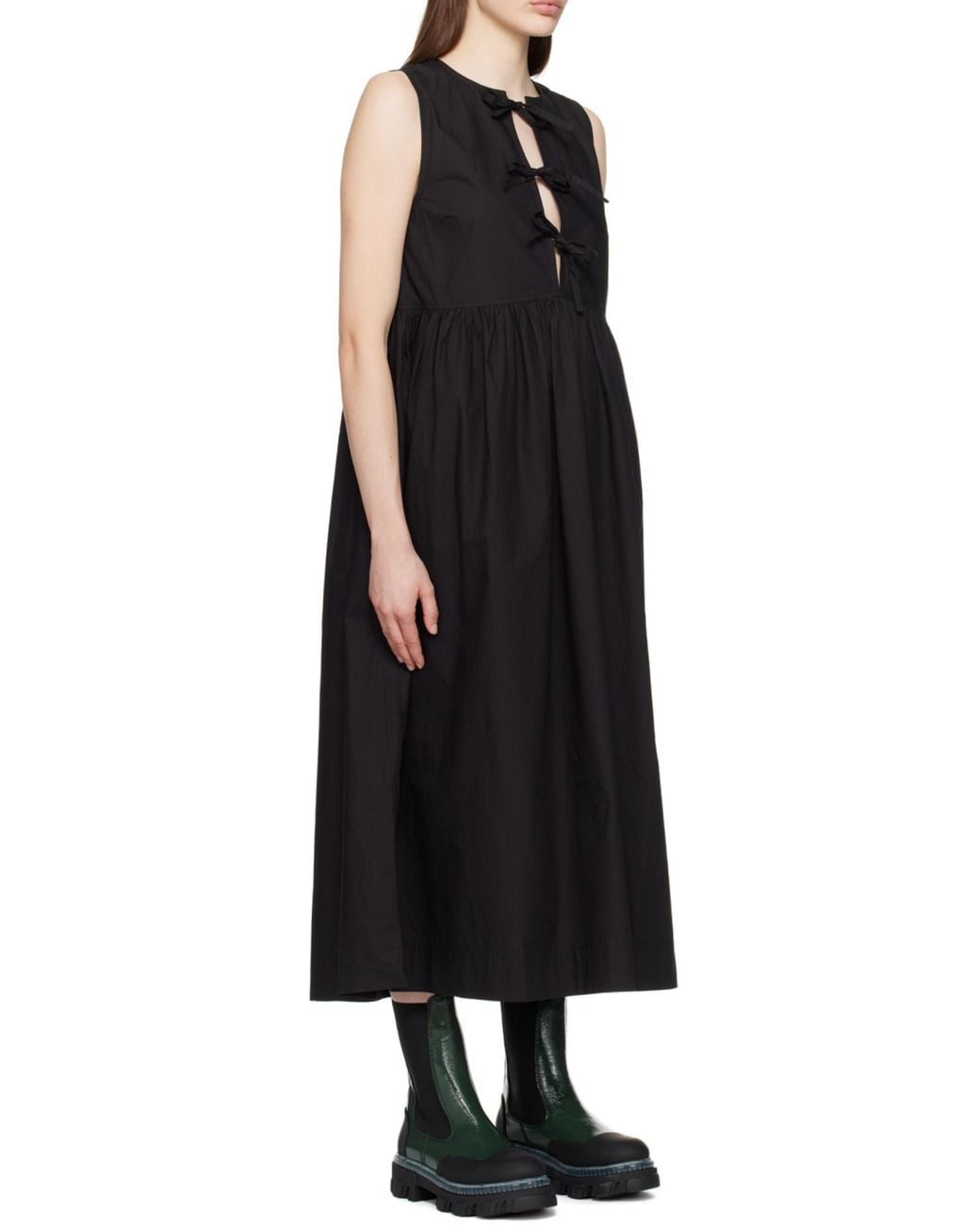Ganni Black A-Line Poplin Midi Dress