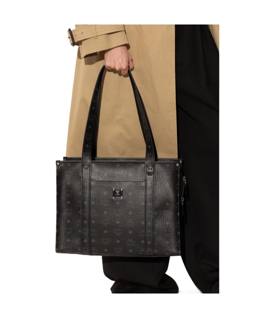 MCM Black Aren Monogram Large Tote Bag
