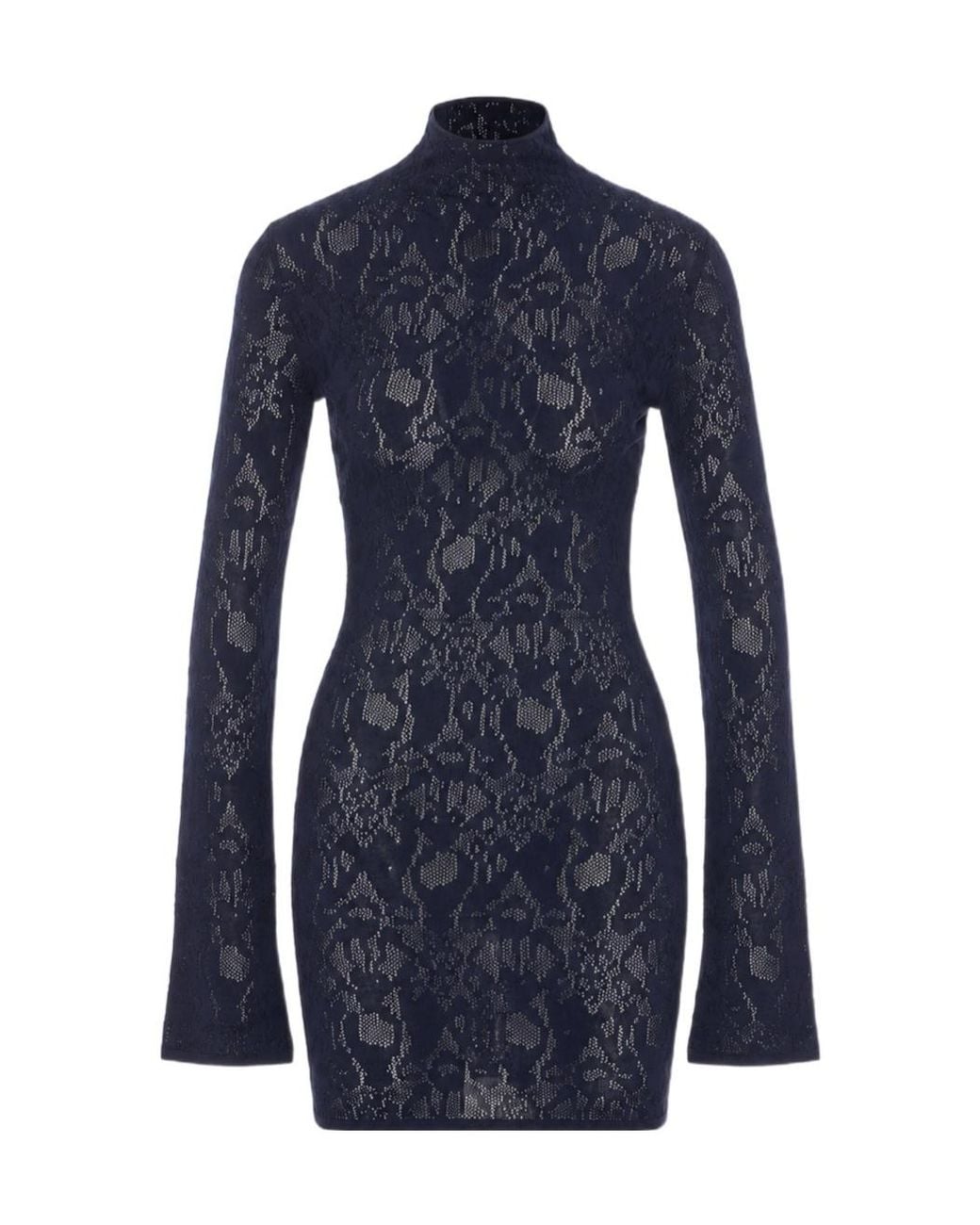 Dondup Blue Sheer Turtleneck Knitted Dress