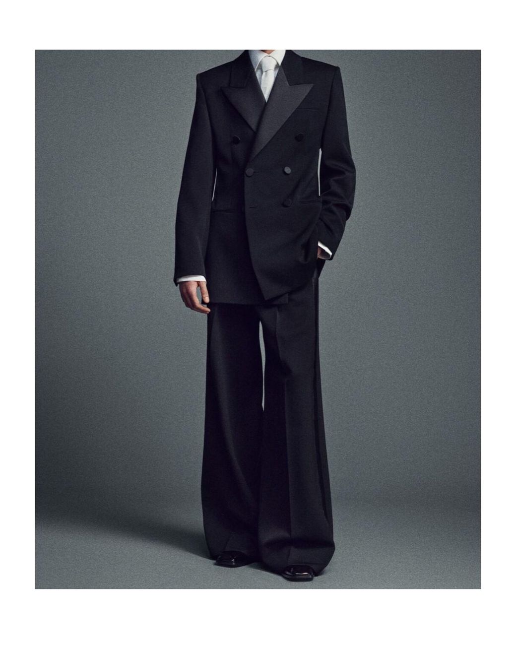 Saint Laurent Black Wide-Leg Tuxedo Pants for men